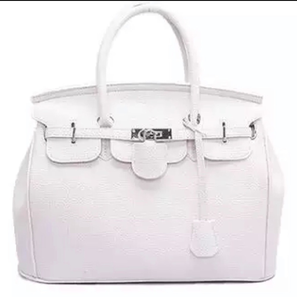 Chic White Leather Tote Bag